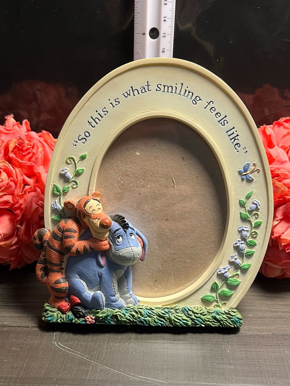 Disney Yellow & Blue Winnie the Pooh Tigger & Eeyore Smiling Oval Photo Frame